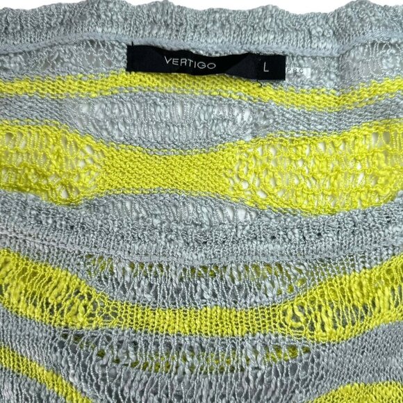 NWOT VERTIGO Sheer Knit Maxi Dress Sz.L Gray Yellow Belted Beach Summer Mesh - Picture 8 of 12